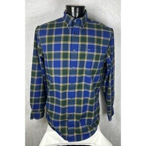 Tommy Hilfiger Classic Fit Men's Button Down Shirt Plaid Blue Green Size Large